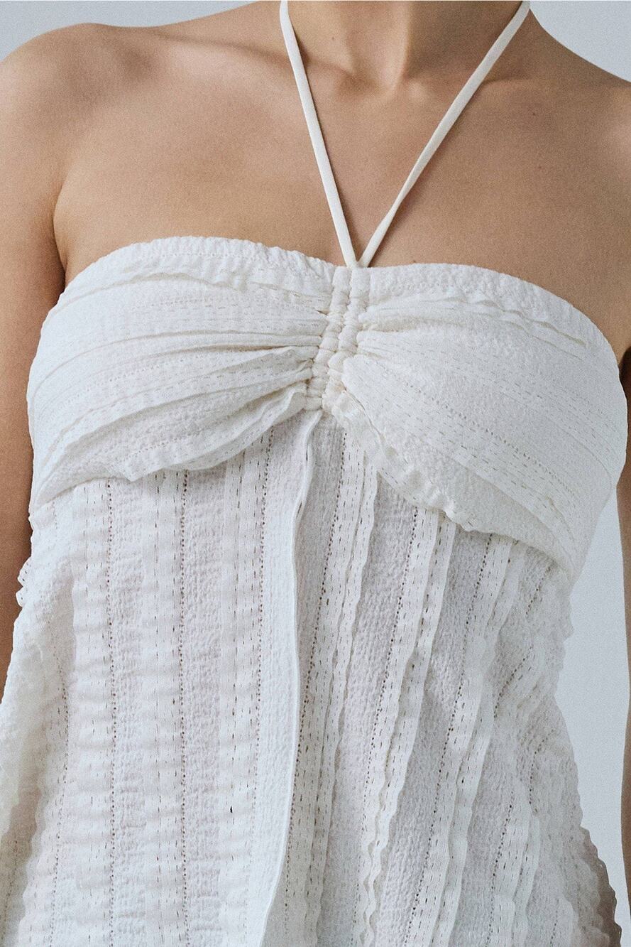 Urban Outfitters Lace Tube Top XL White Ruffle Bow Front Festival Vacation